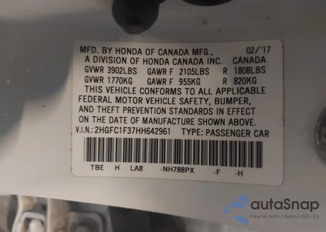 2017 Honda Civic Ex-T z USA, uszkodzony, nr VIN 2HGFC1F37HH642961